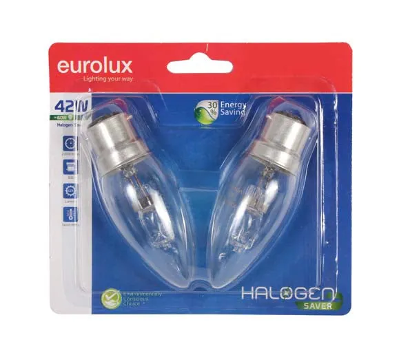 Halogen Candle B22 42w Twin Pack