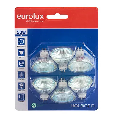 Halogen Closed MR16 GU5.3 50w 12v 6Pc