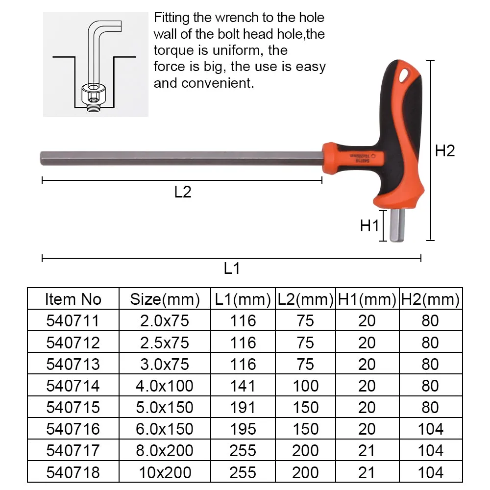 Harden Professional Hand Tool T-HANDLE Hand Tool Hex Key Wrench 10X200mm