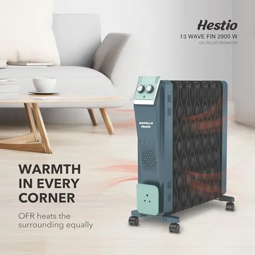 Havells Hestio 13 Wave Fin OFR 2900 Watt with 3 Heat Setting "1000W/1500W/2500W" & PTC Heater 400W (Blue & Black)