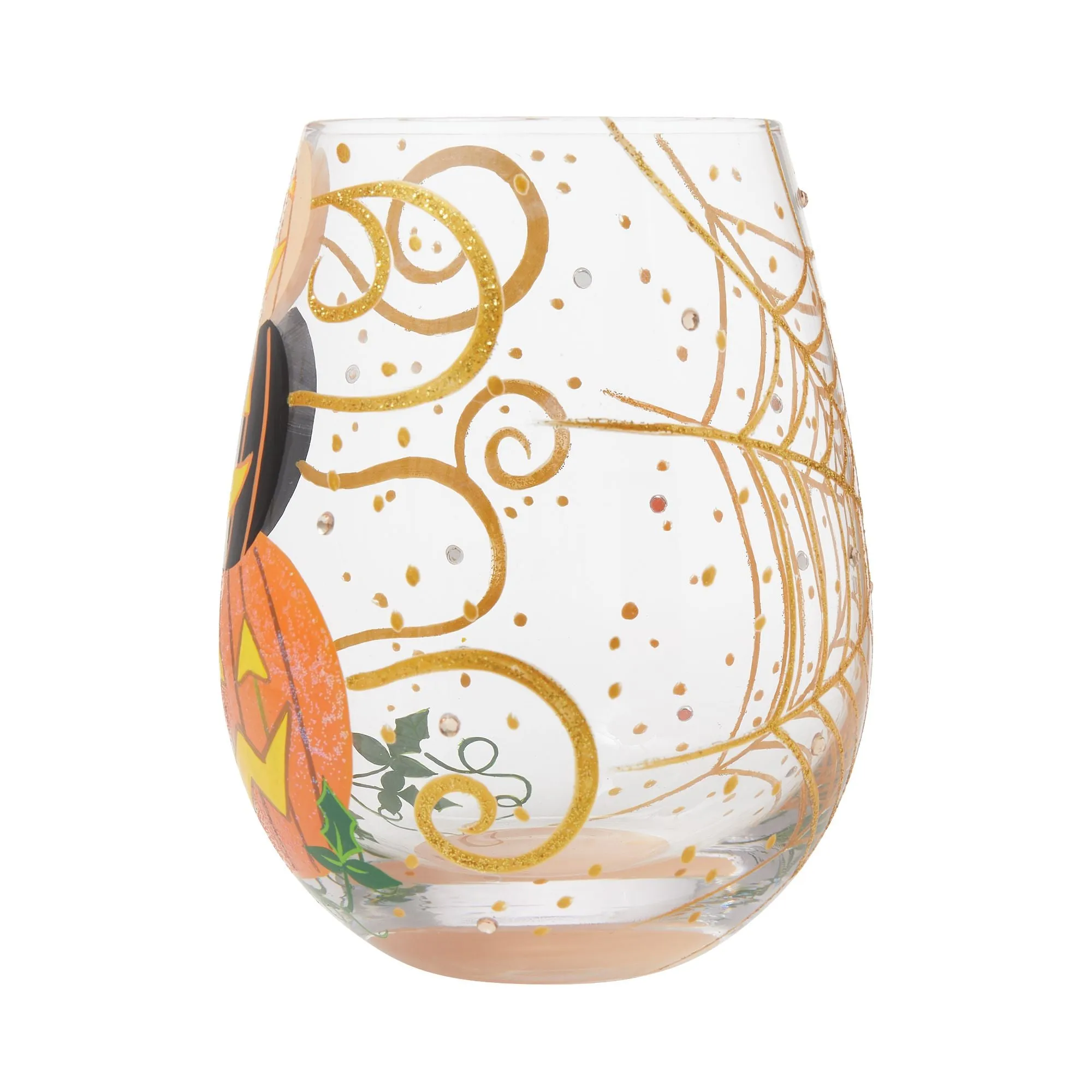 Hello Halloween Hand Painted Stemless Wine Glass