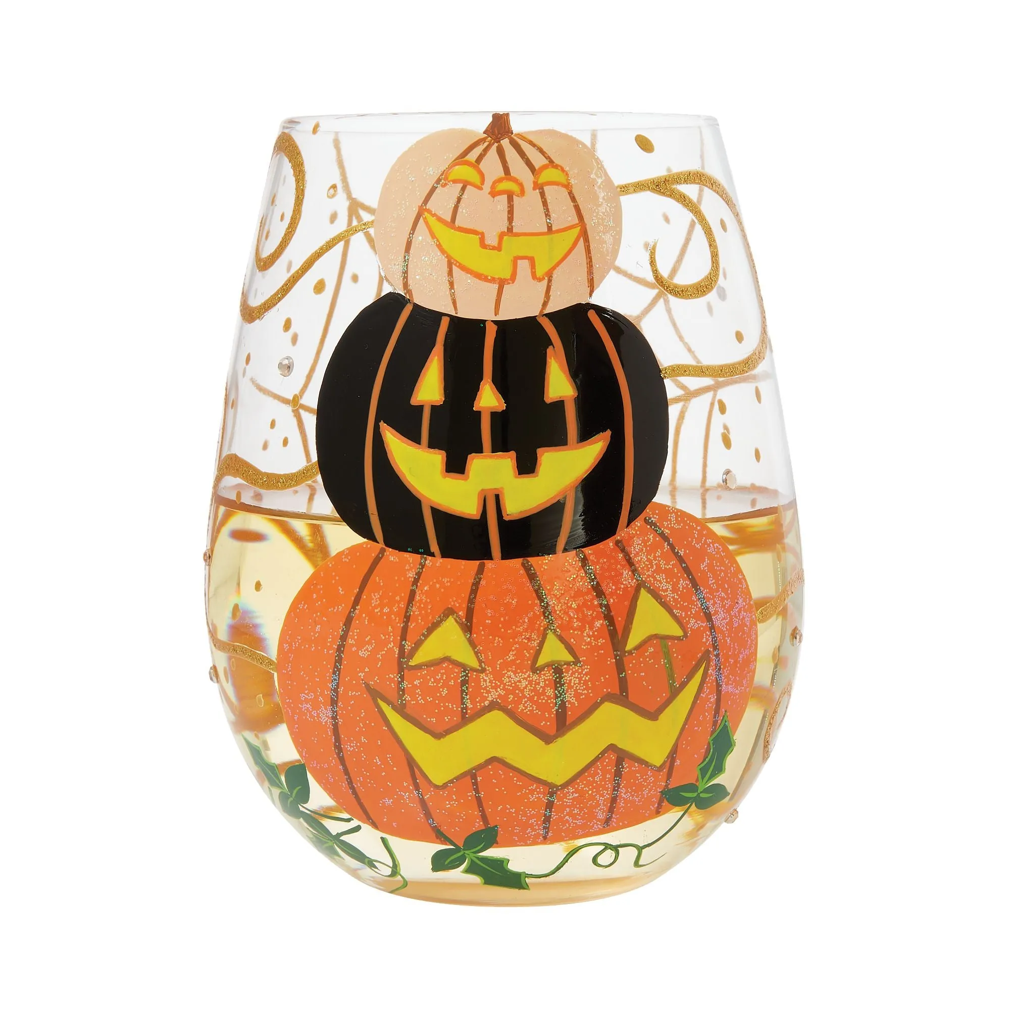 Hello Halloween Hand Painted Stemless Wine Glass