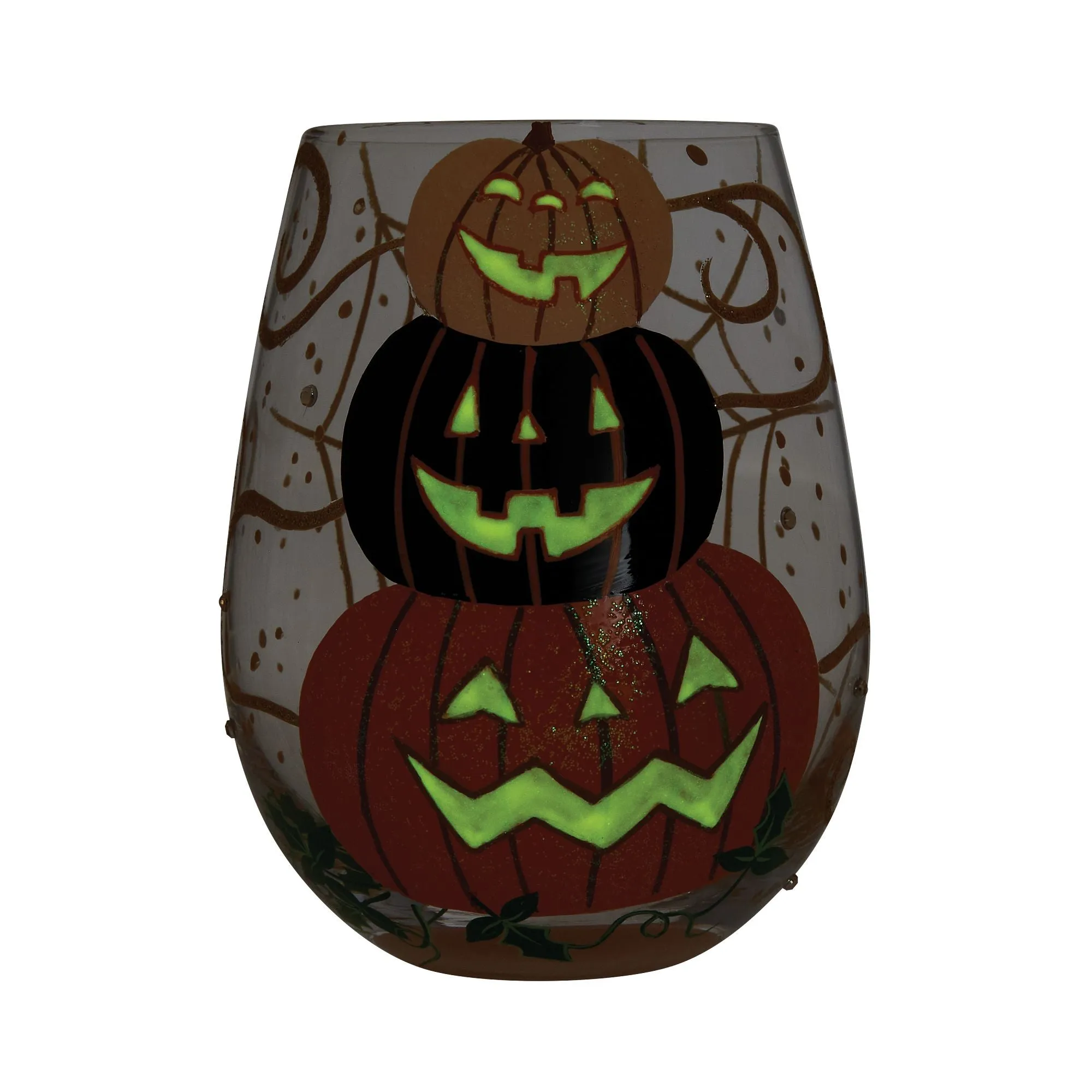 Hello Halloween Hand Painted Stemless Wine Glass