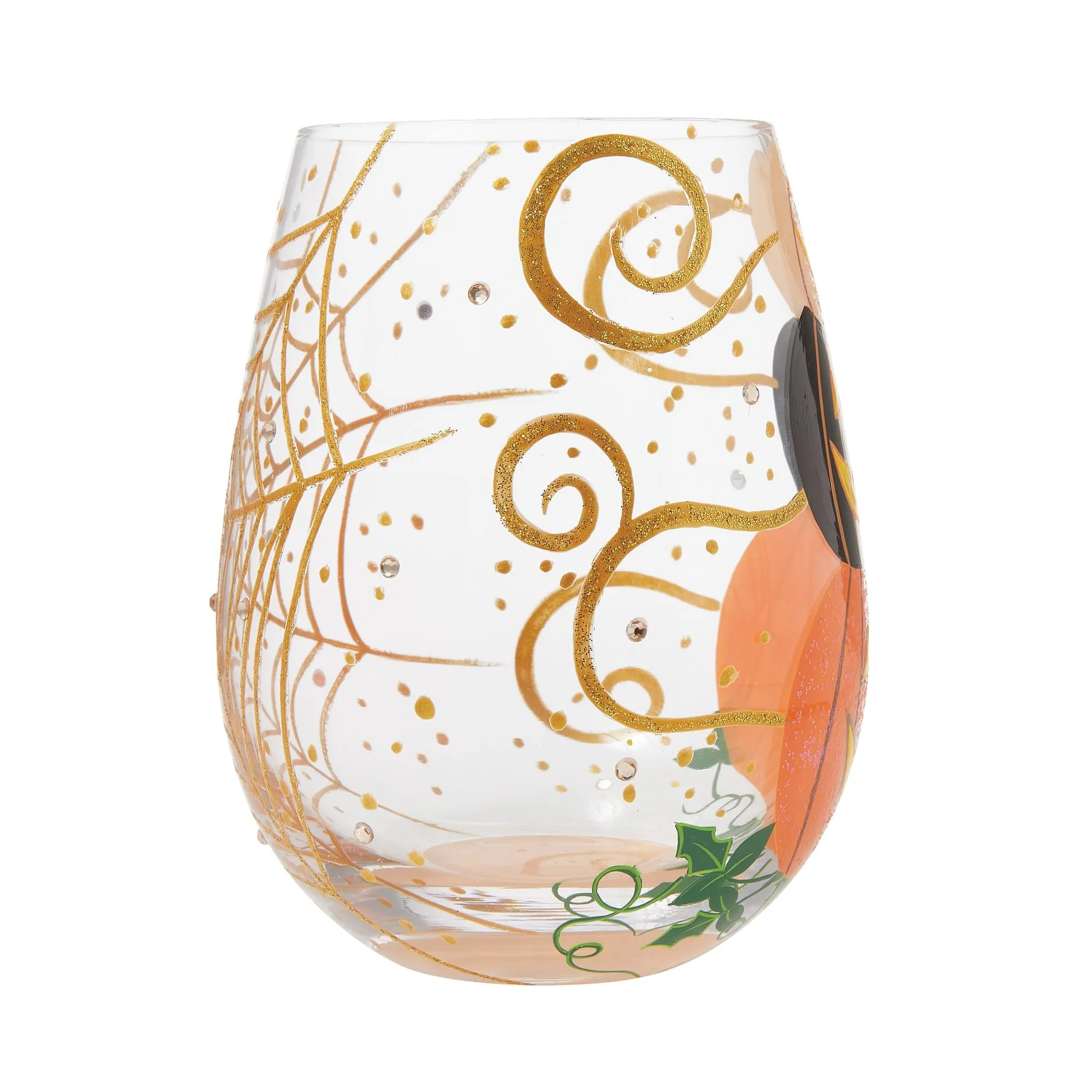 Hello Halloween Hand Painted Stemless Wine Glass