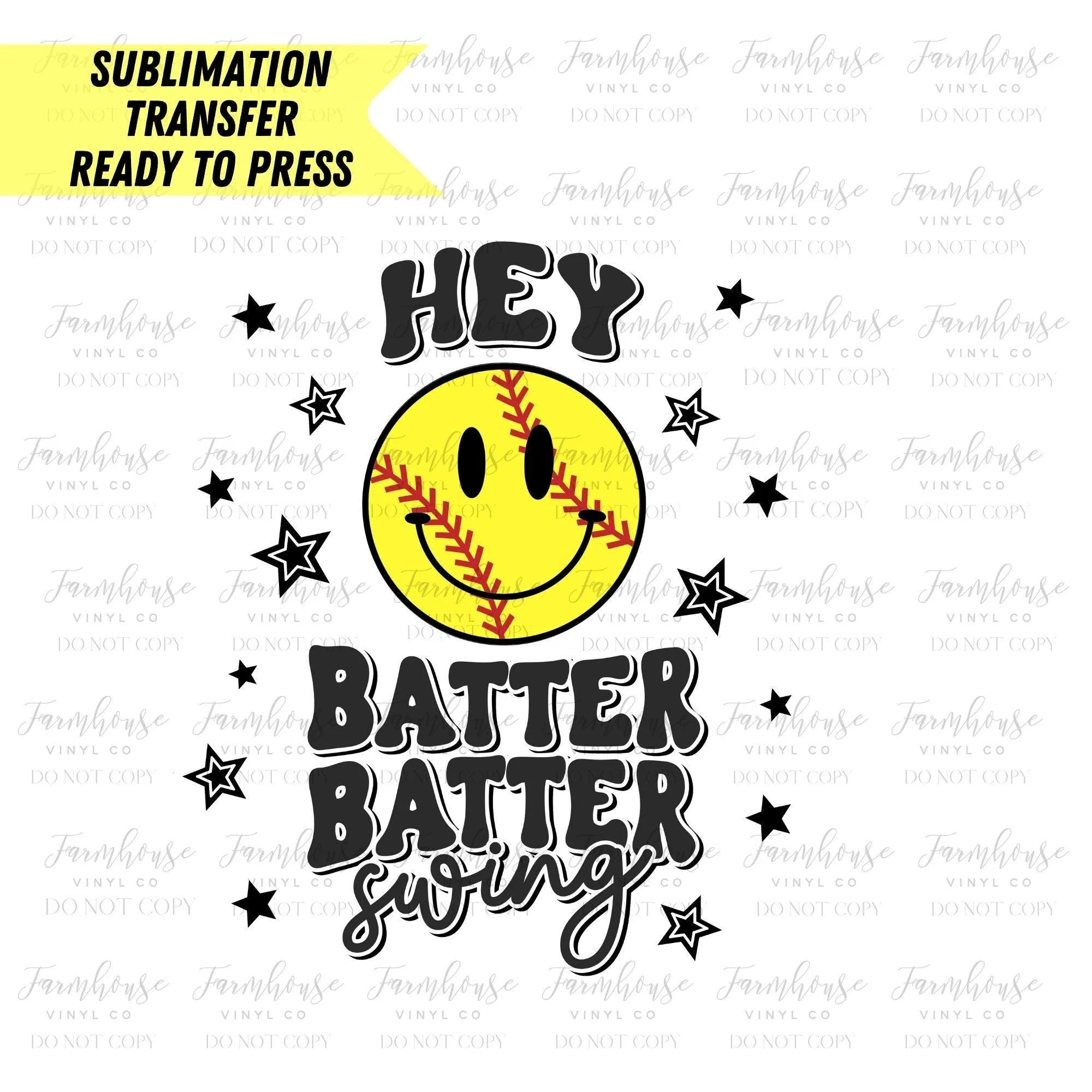 Hey Batter Batter Swing Retro  Softball Ready to Press Sublimation Transfer