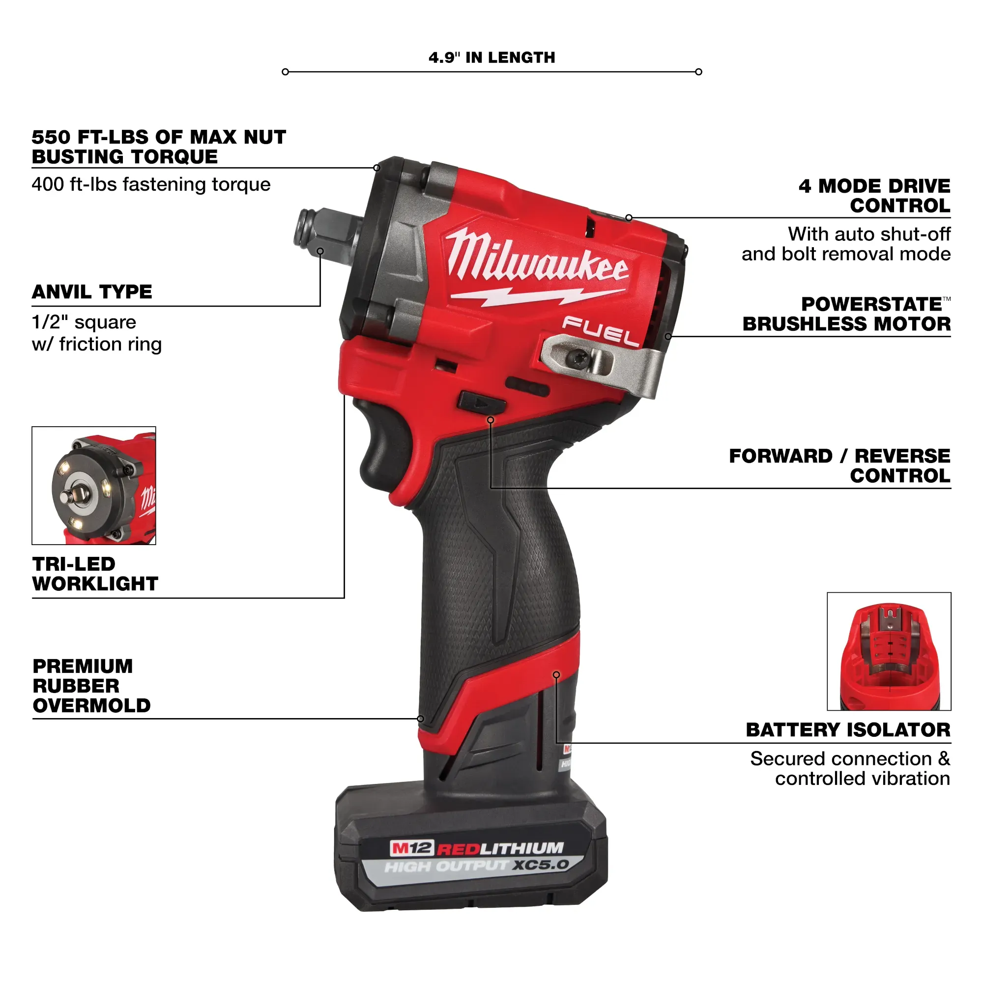 Impact Wrench Kit - Milwaukee M12 FUEL™ Stubby 1/2" Impact Wrench Kit, 2563-22