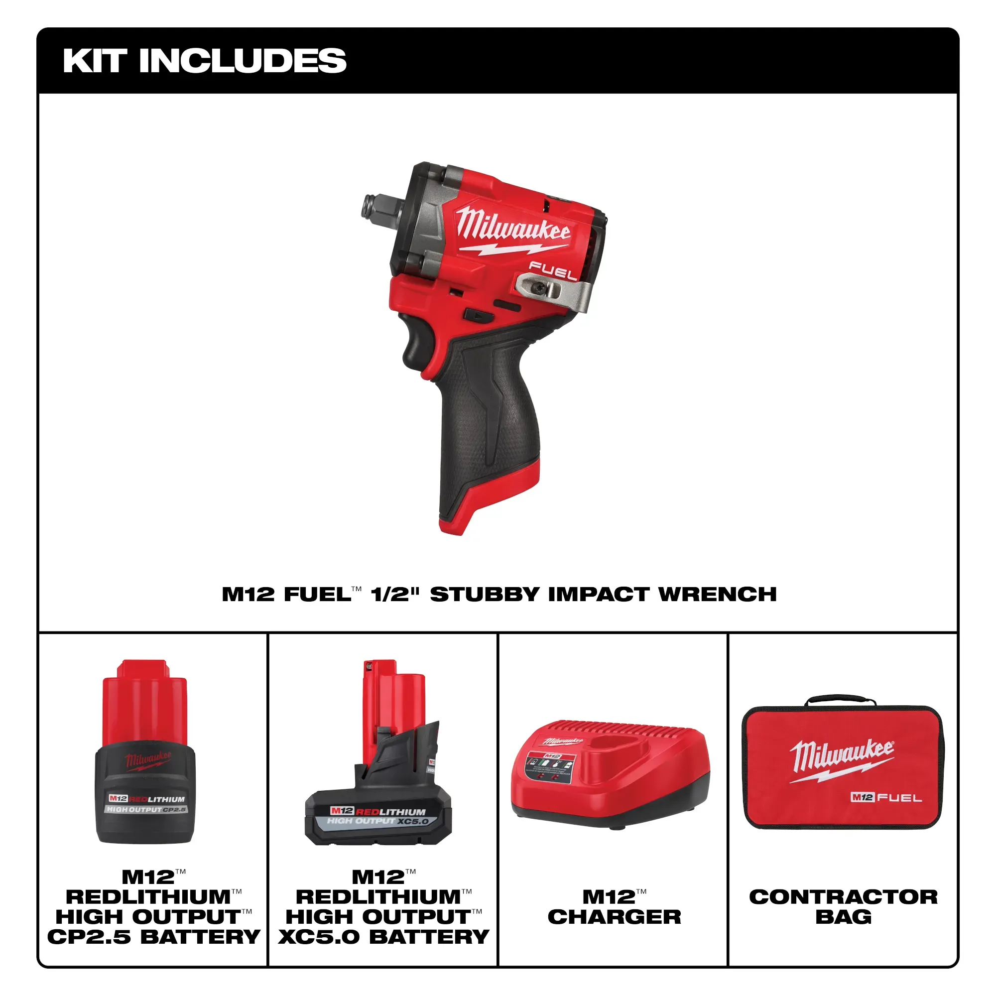 Impact Wrench Kit - Milwaukee M12 FUEL™ Stubby 1/2" Impact Wrench Kit, 2563-22