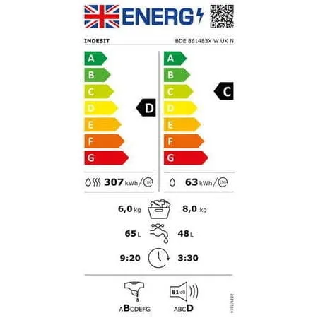 Indesit BDE861483XWUKN 8kg Wash 6kg Dry 1400rpm Freestanding Washer Dryer - White