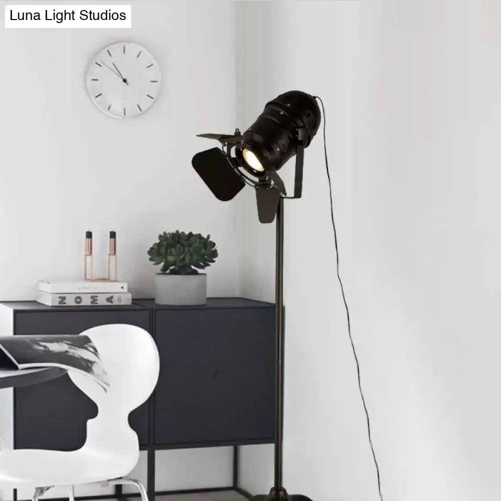 Industrial Loft Mini Spot Floor Lamp in Black with Shade – Studio Lighting Solution, 1 Light, Metallic Floor Standing Design