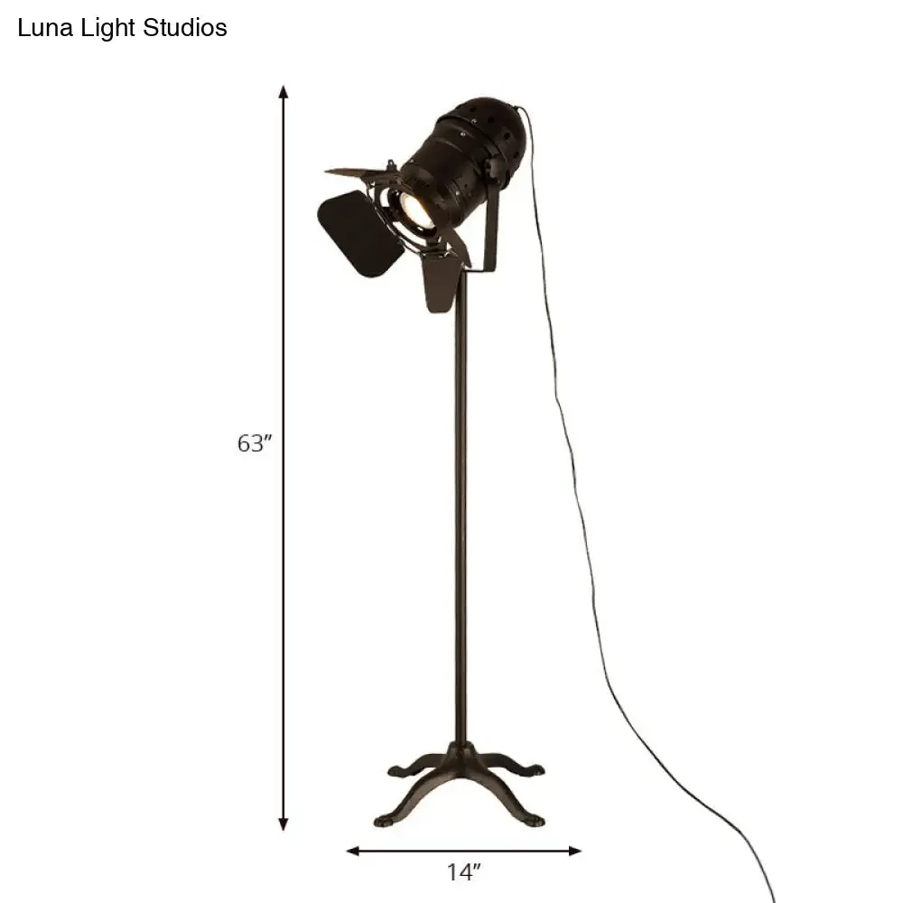 Industrial Loft Mini Spot Floor Lamp in Black with Shade – Studio Lighting Solution, 1 Light, Metallic Floor Standing Design