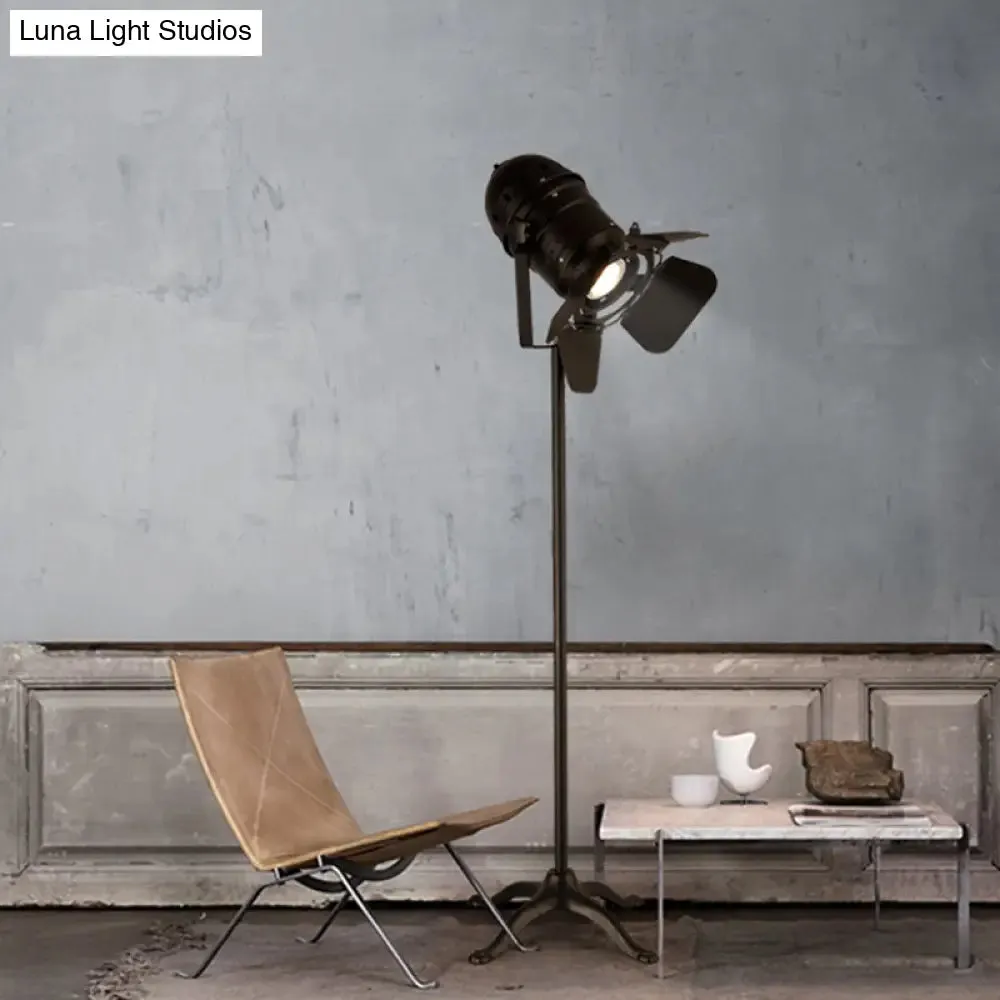 Industrial Loft Mini Spot Floor Lamp in Black with Shade – Studio Lighting Solution, 1 Light, Metallic Floor Standing Design