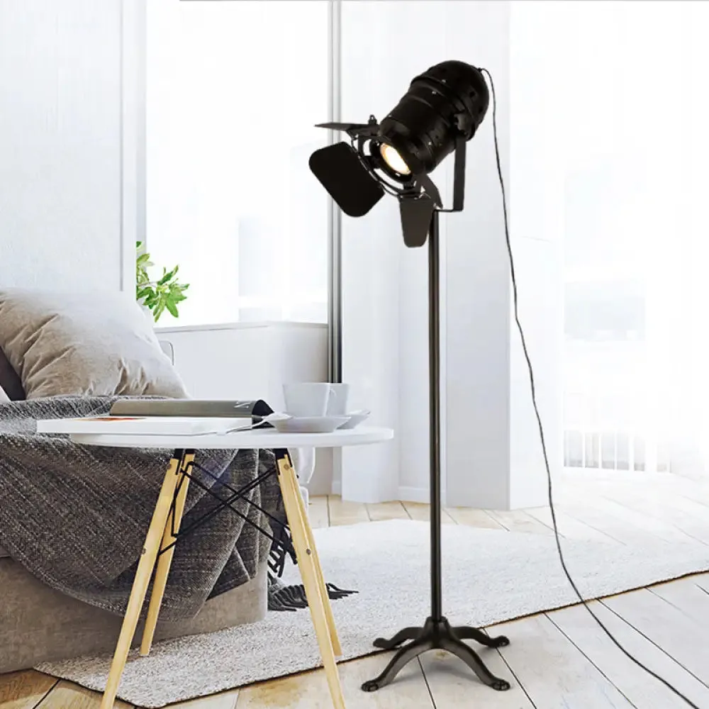 Industrial Loft Mini Spot Floor Lamp in Black with Shade – Studio Lighting Solution, 1 Light, Metallic Floor Standing Design