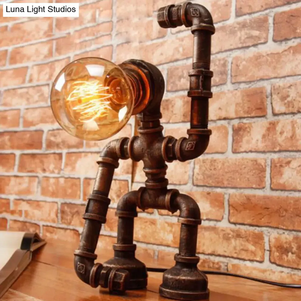 Industrial Robot Table Lamp - Bronze Iron Night Light for Bedroom