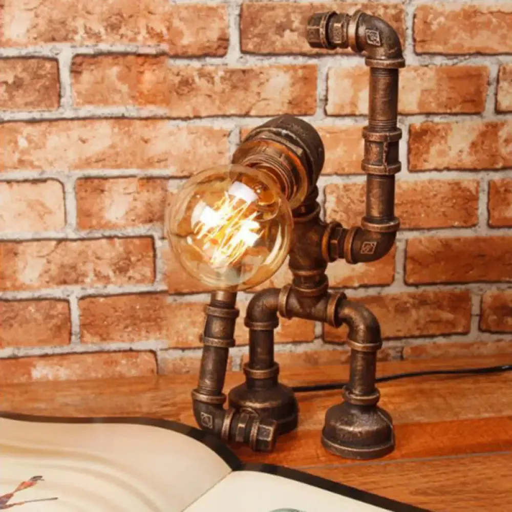 Industrial Robot Table Lamp - Bronze Iron Night Light for Bedroom