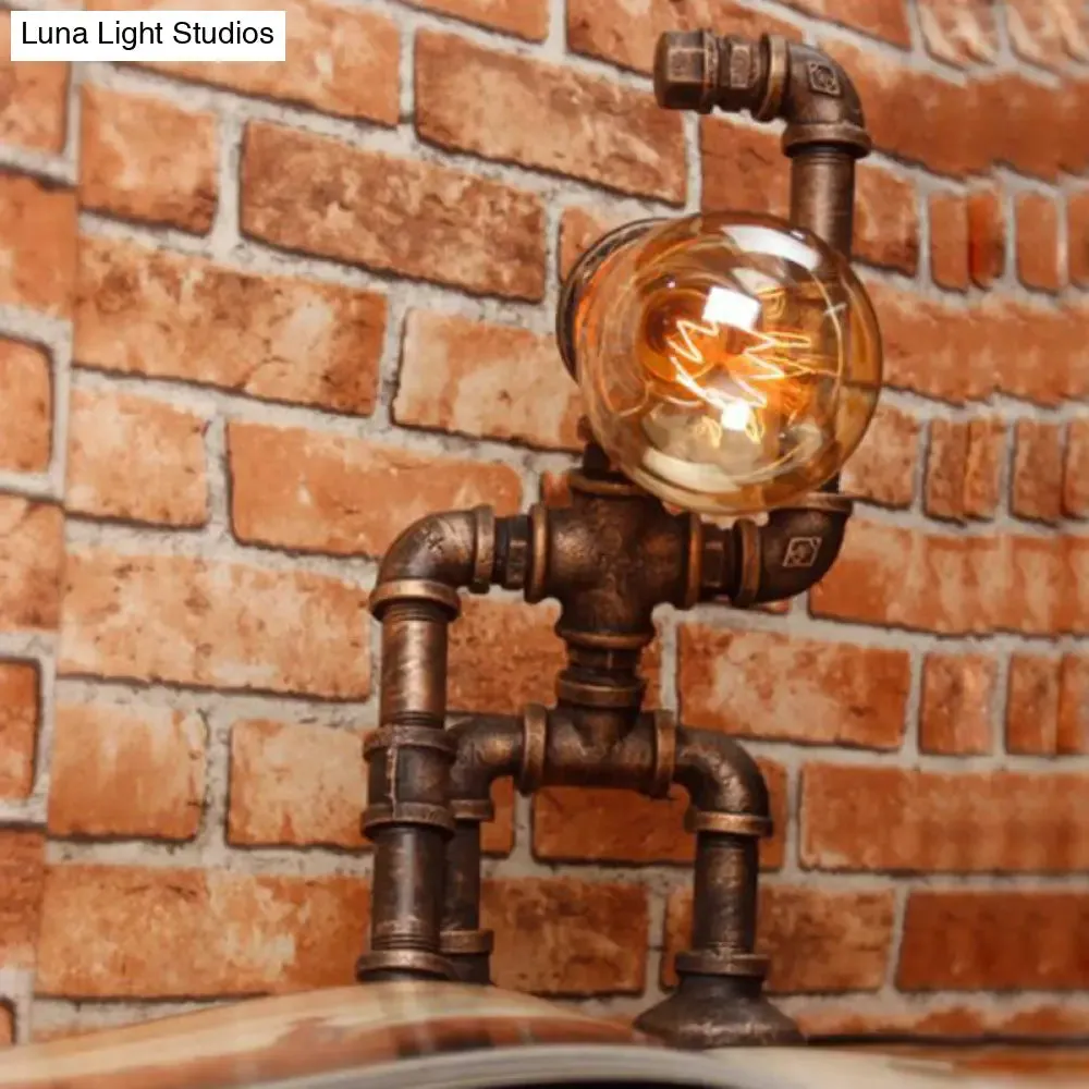 Industrial Robot Table Lamp - Bronze Iron Night Light for Bedroom