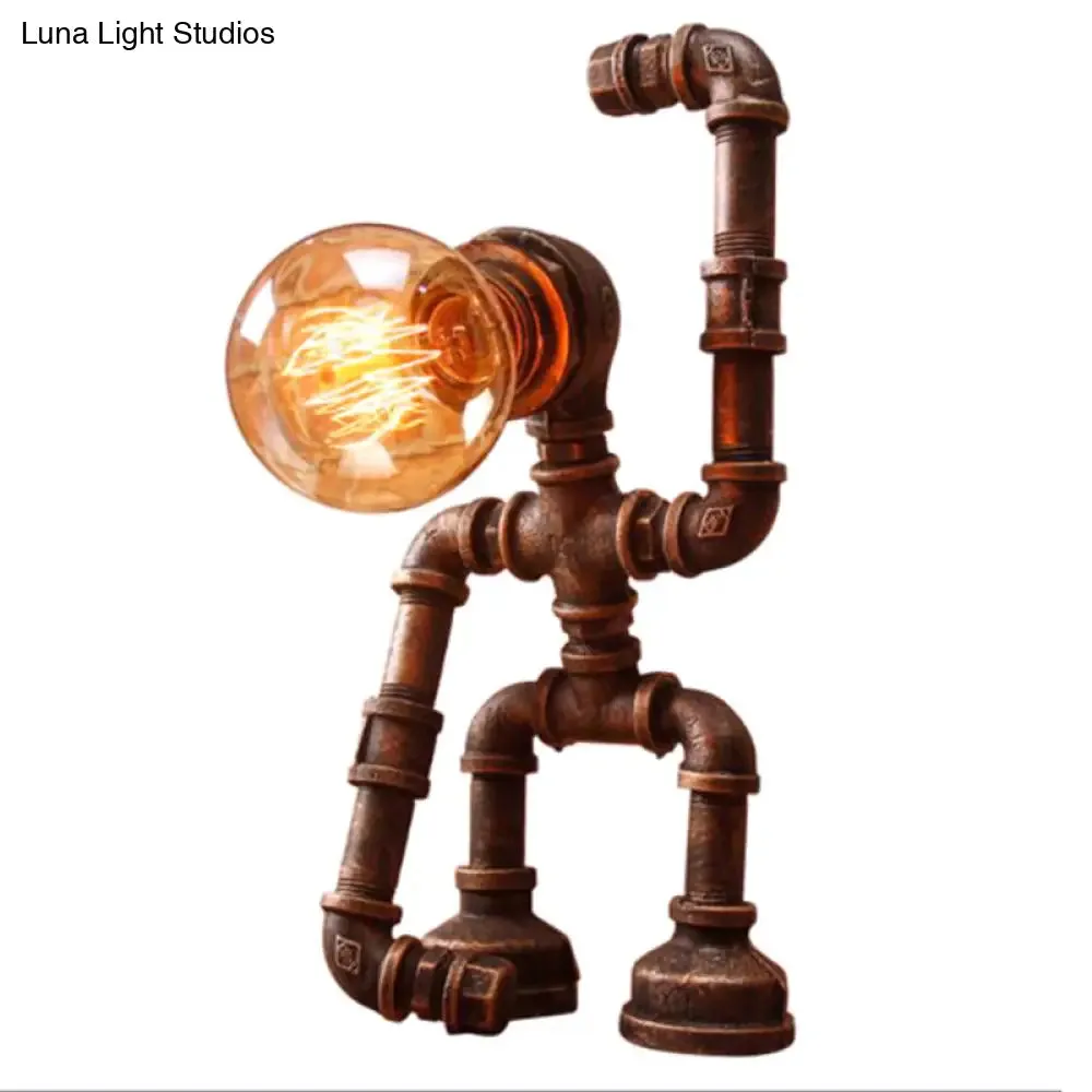 Industrial Robot Table Lamp - Bronze Iron Night Light for Bedroom