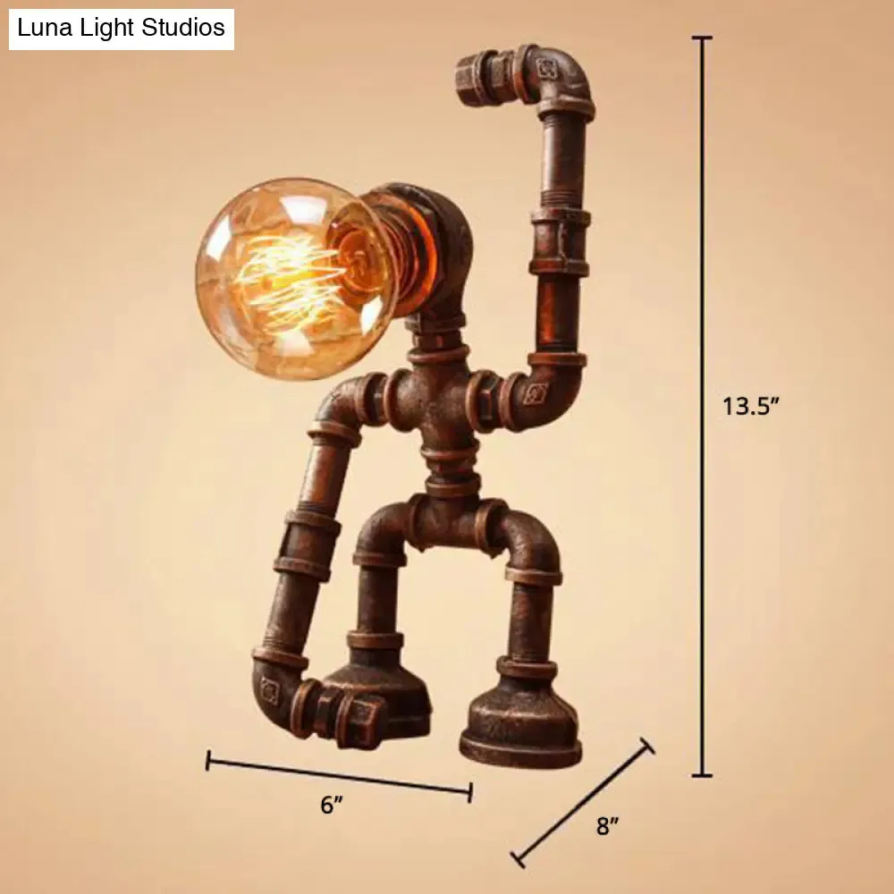 Industrial Robot Table Lamp - Bronze Iron Night Light for Bedroom