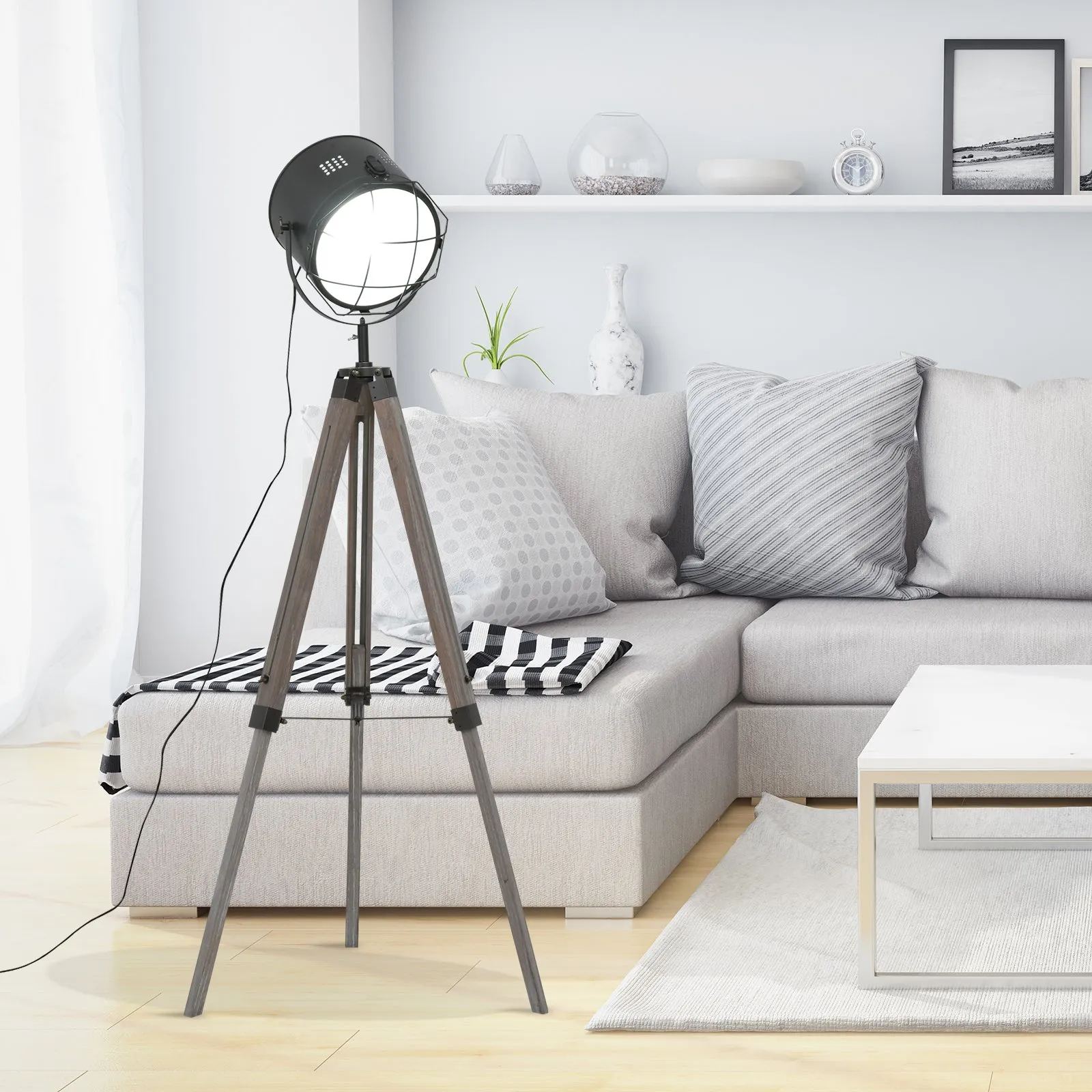 Industrial Style Adjustable Tripod Floor Lamp for Living Room Bedroom