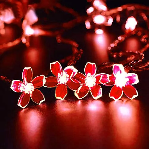 Kuber Industries 2 Pieces 28 Led Direct Plug Crystal Flower Designer 10 Meter String Light for Festivals and Home Decoration, Red-CTKTC22931