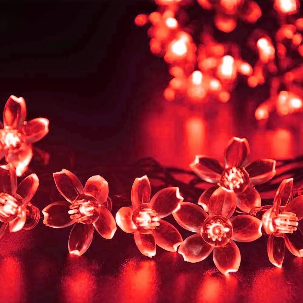 Kuber Industries 2 Pieces 28 Led Direct Plug Crystal Flower Designer 10 Meter String Light for Festivals and Home Decoration, Red-CTKTC22931