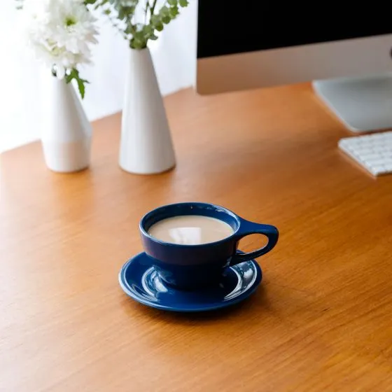 Lino Large Latte Cup & Saucer - Indigo (12oz/355ml)