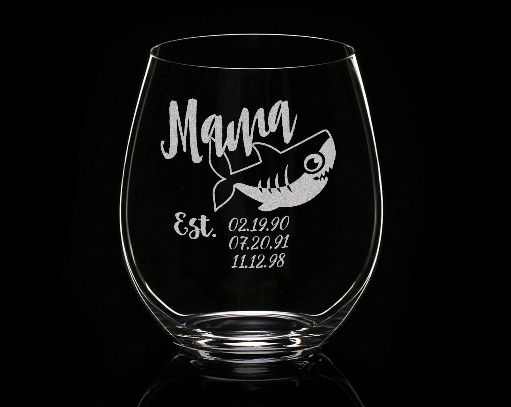 Mama Shark Est. Children Novelty Stemless Champagne Glass First Mothers Day Gift from Daughter, Son Baby Shower for New Mom Wife Birthday