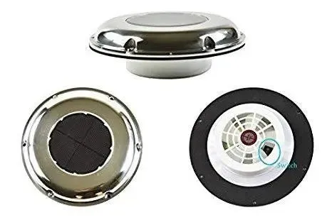 Marine City Round Stainless-Steel Solar Power Roof Fan/Ventilator for RV, Boat, Caravans, Bathroom (1pcs)