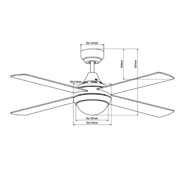 Martec Link 1220mm 4 Blade Ceiling Fan & Light 2 x E27 White