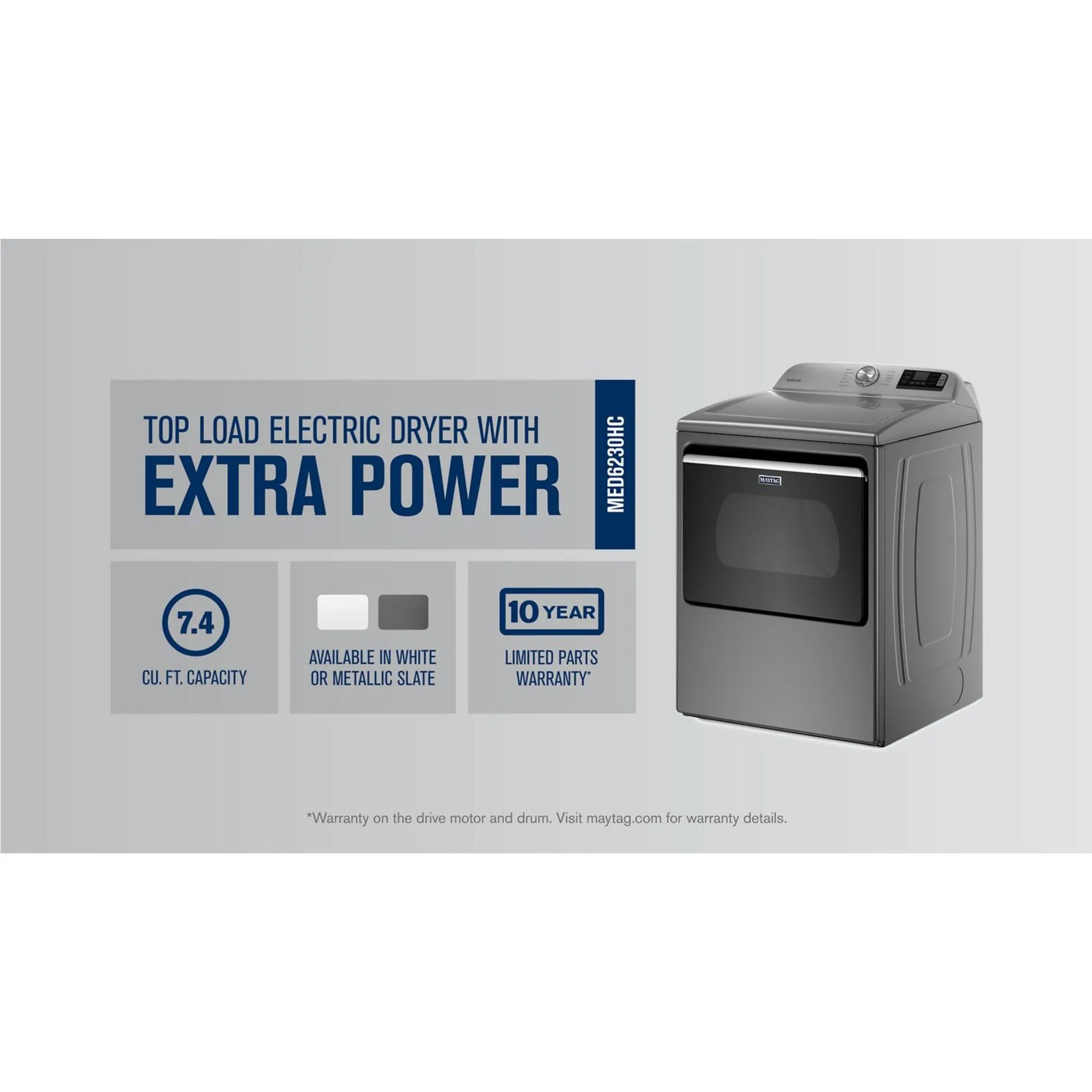 Maytag Smart Top Load Electric Dryer with Extra Power Button - 7.4 cu. ft. (YMED6230HC)