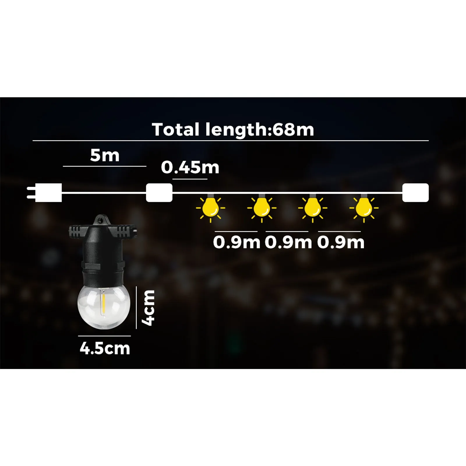 Mazam 68M LED Festoon Lights String Light Waterproof Wedding Party Garden