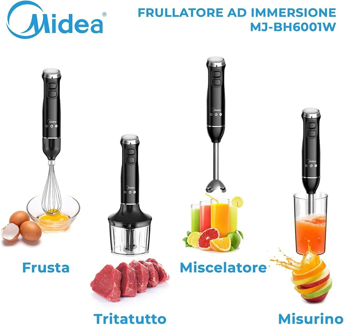 Midea, Immersion Blender MJ-BH6001W Series 6000 Power 600 Watt, Black