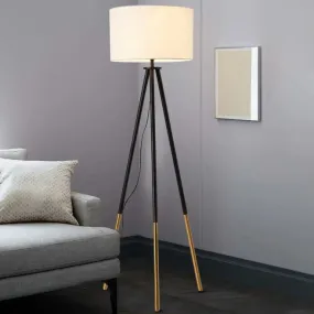 Minimalist Metal Tripod Floor Lamp with Drum Fabric Shade