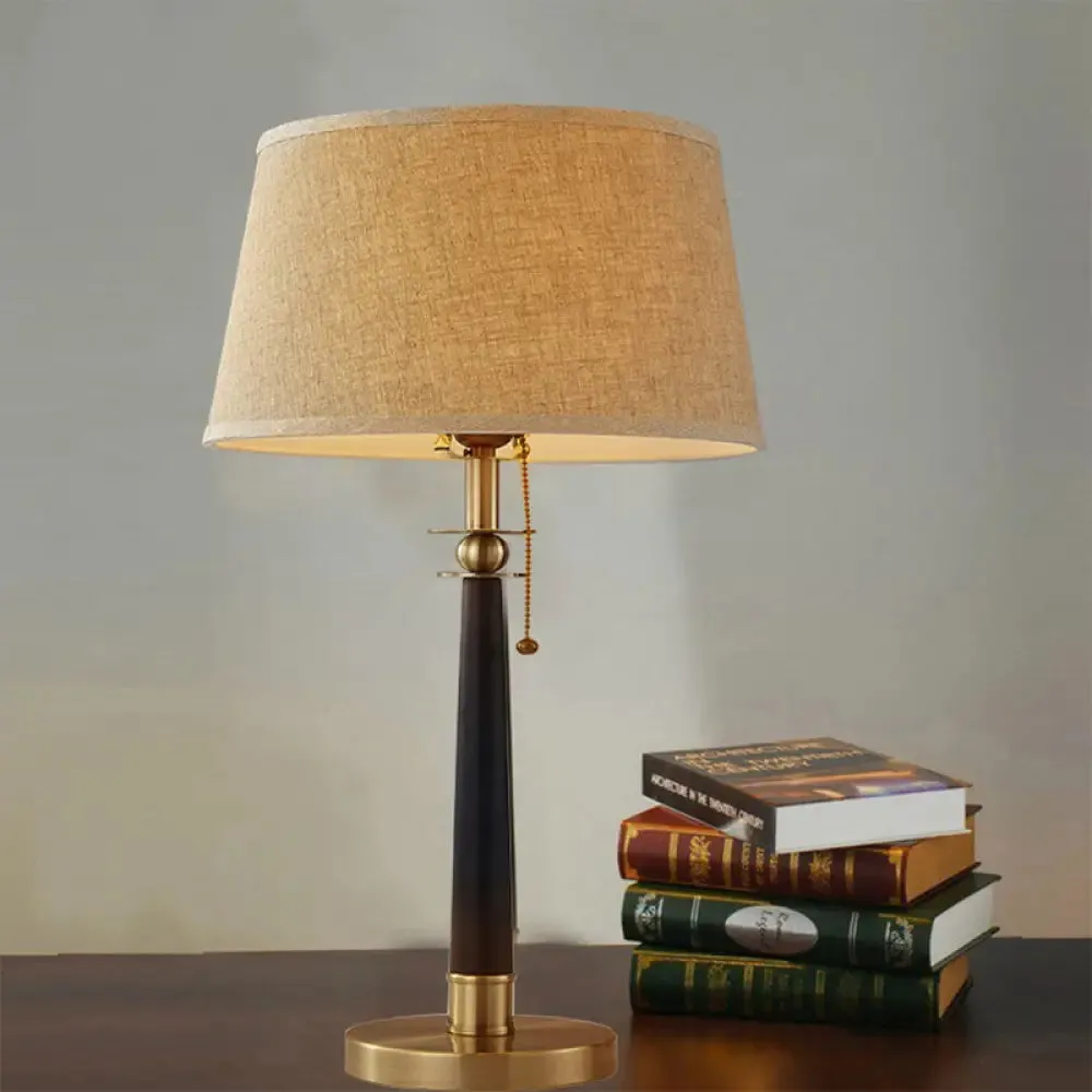 Modern Conical Task Lamp with Flaxen Fabric Shade, Pull Chain & 1 Head Reading Light - 12"/16" Wide