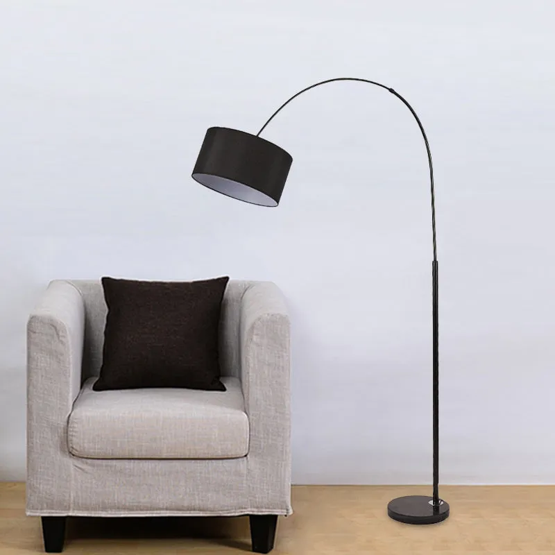 Modern Drum Floor Lamp with Marble Base - Black Fabric Shade - Perfect for Living Room