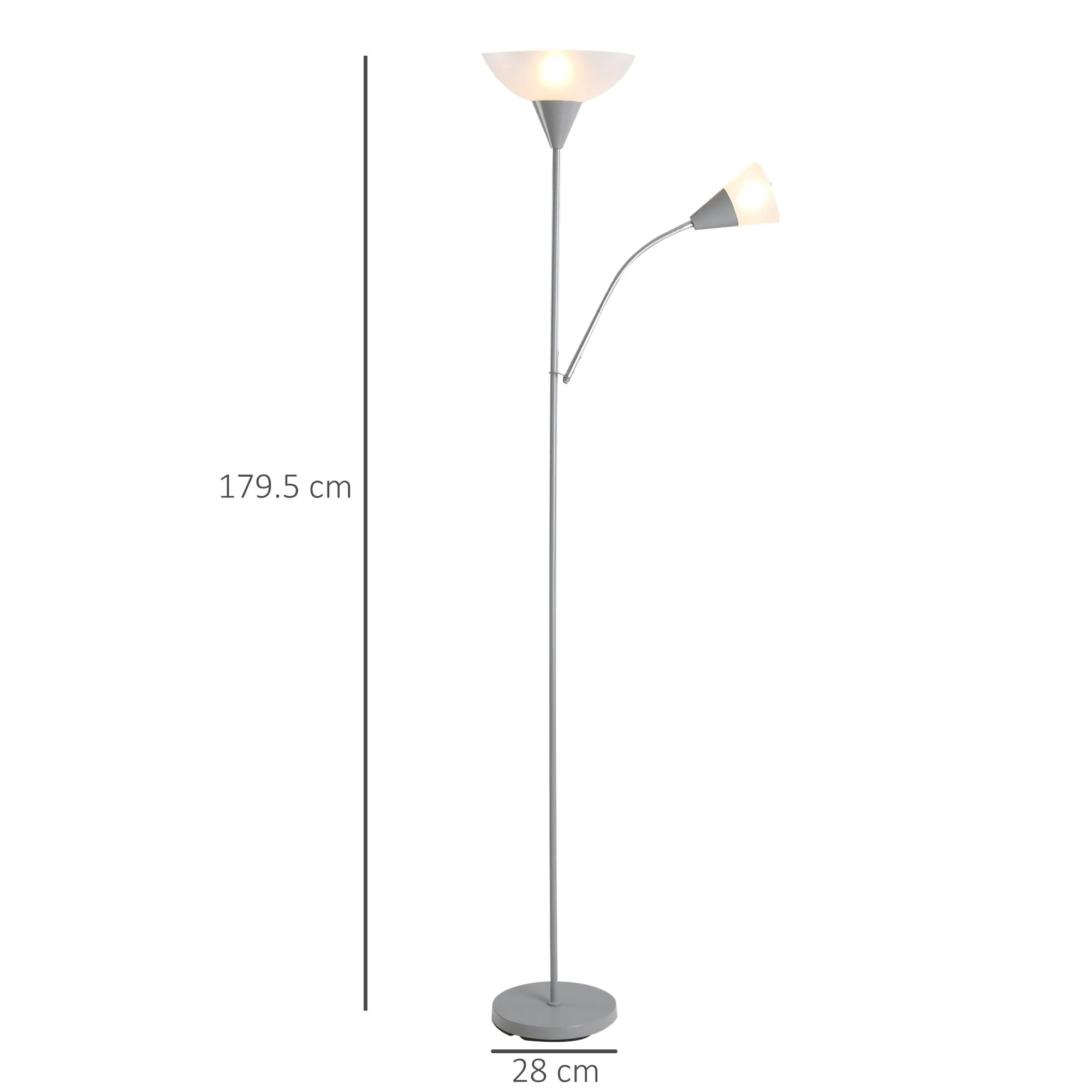 Modern Floor Reading Lamp 2 Adjustable Heads Light Steel Base Living Room Bedroom Office