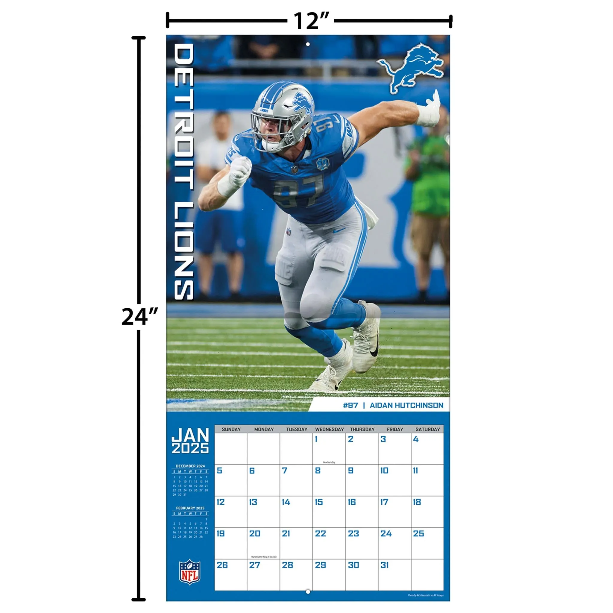 NFL Detroit Lions Wall 2025 Calendar