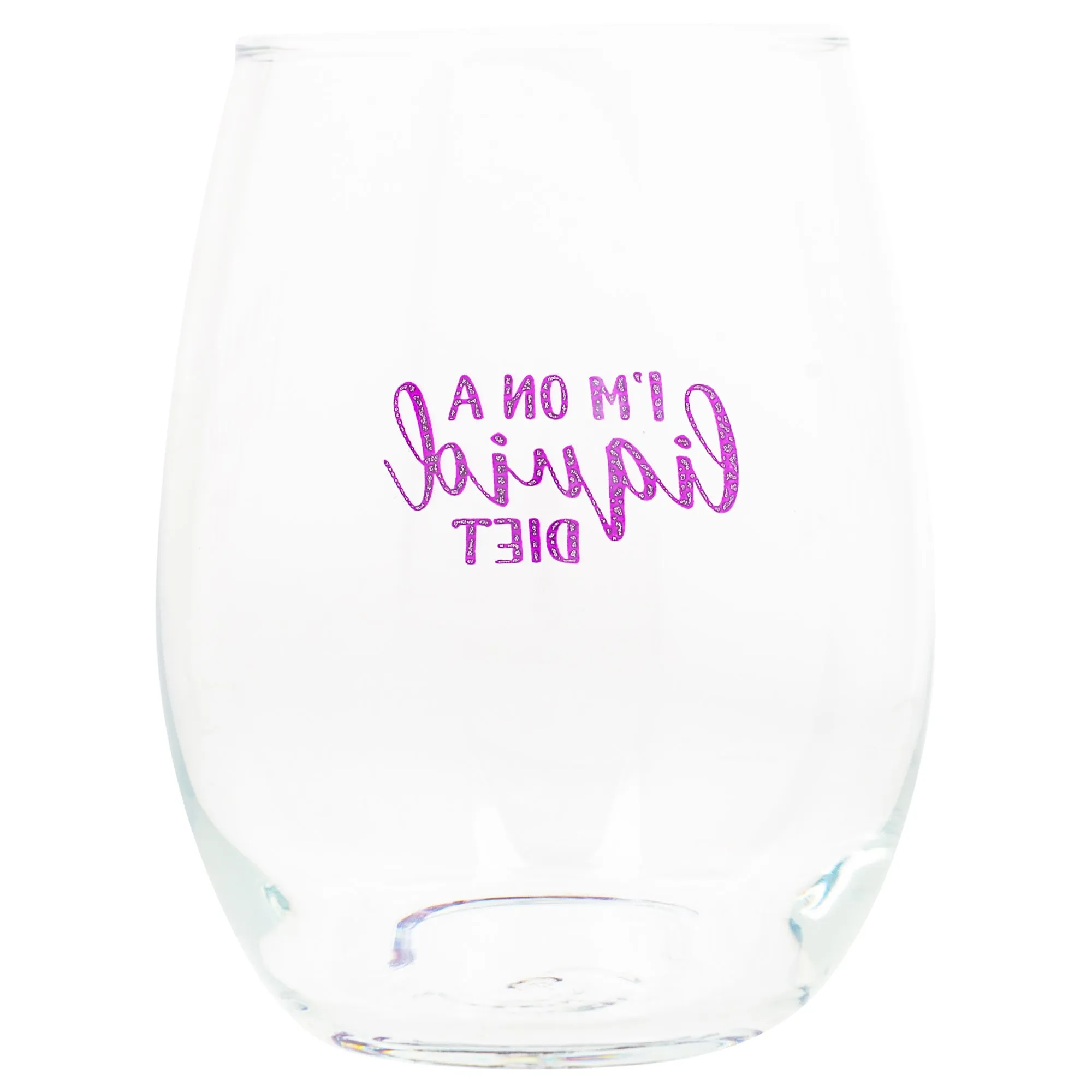 On A Liquid Diet Purple Animal Print 14 ounce Glass Stemless Wine Glass