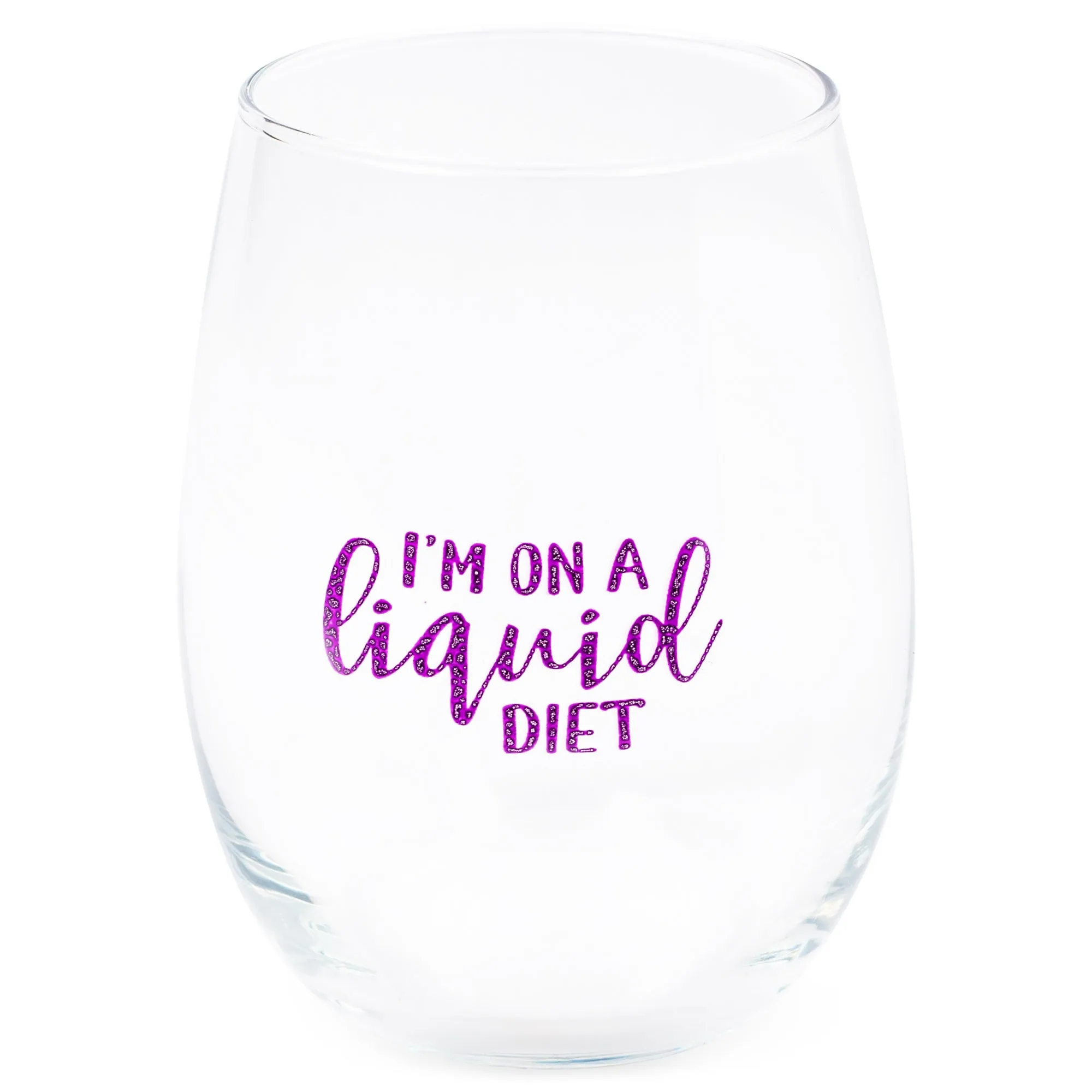 On A Liquid Diet Purple Animal Print 14 ounce Glass Stemless Wine Glass