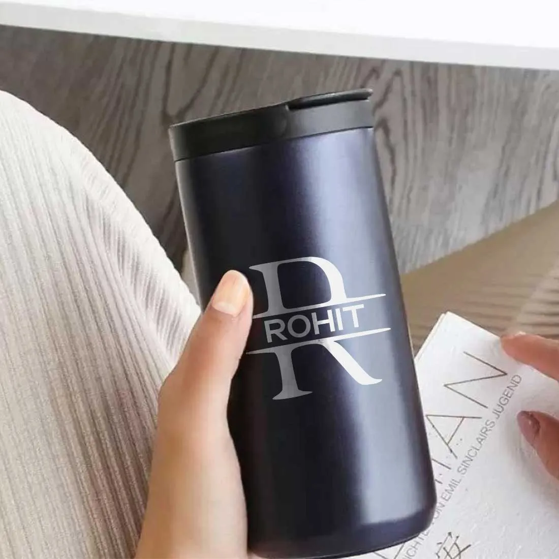 Personalised Steel Mug for Tea Engraved Custom Travel Mug Vacuum Flask (400 ML)