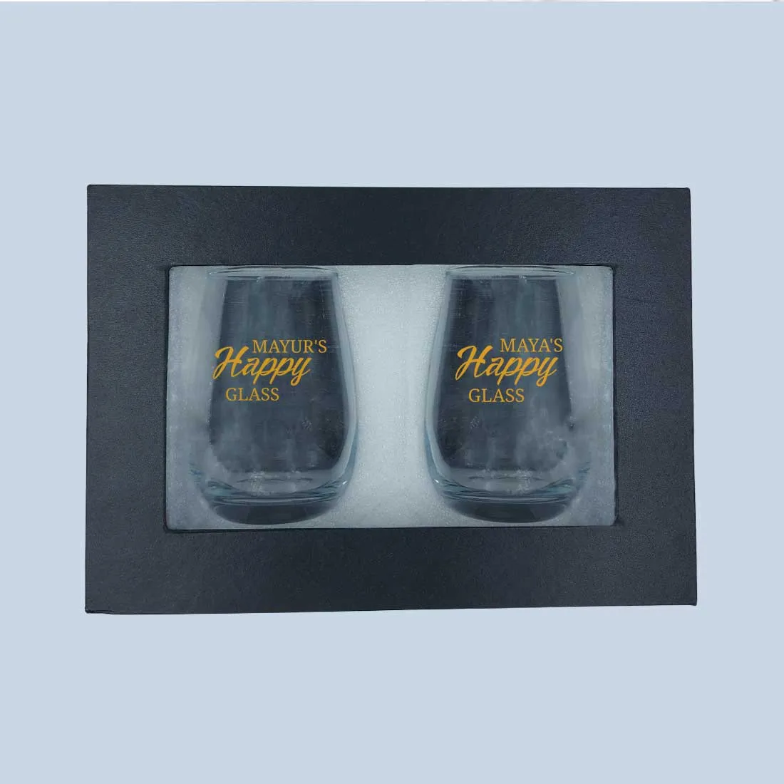 Personalized Stemless Wine Glasses Set of 2 With Gift Box Available in Black Pink Blue or Green Boxes