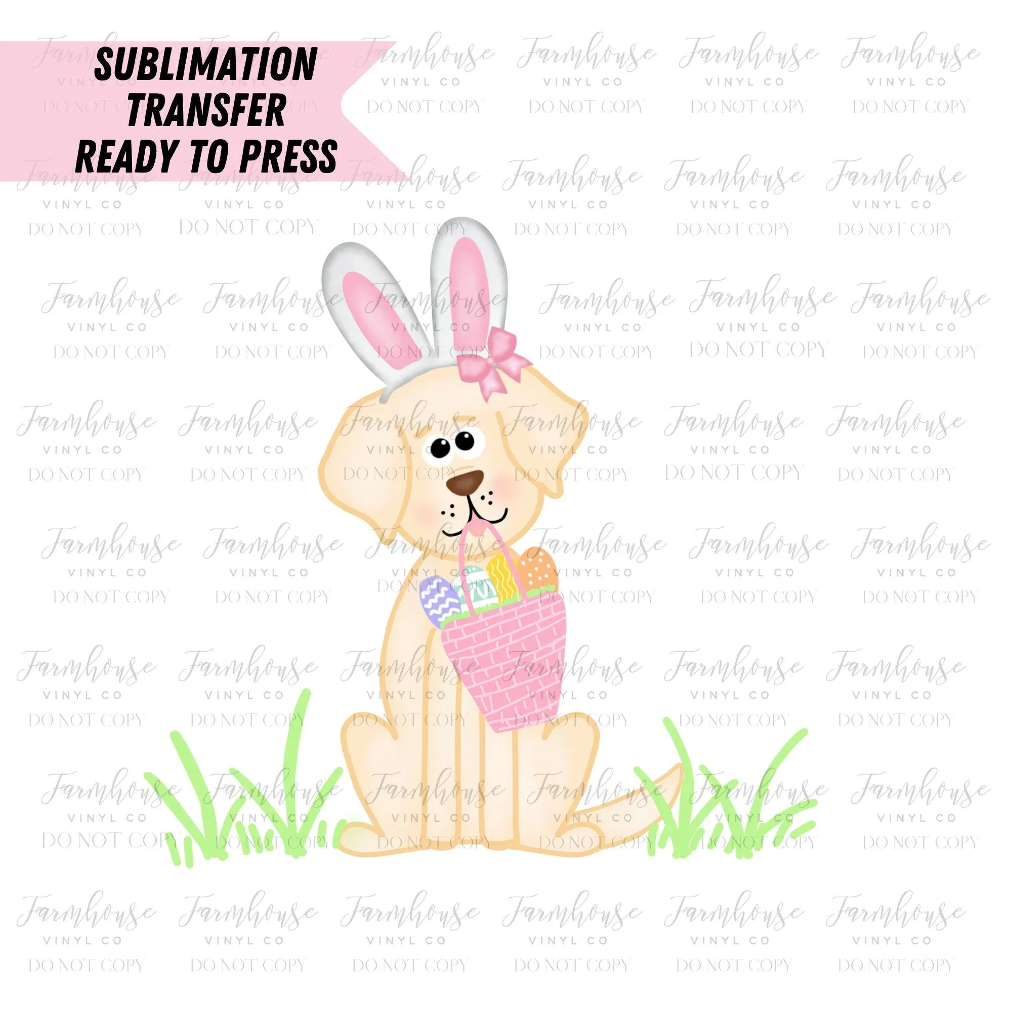 Pink Golden Dog Cute Easter Bunny Ready to Press Sublimation Transfer