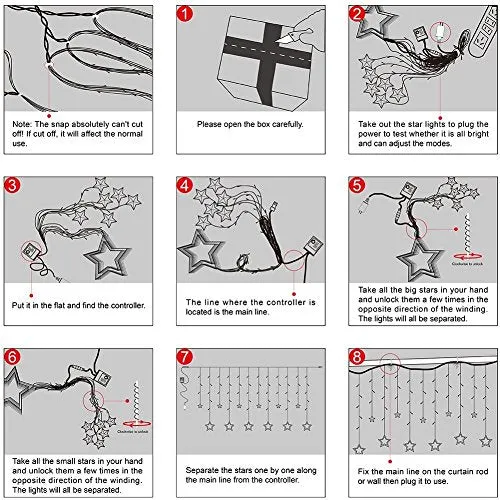 Quace 12 Stars 138 LED Curtain String Lights, Window Curtain Lights with 8 Flashing Modes Decoration for Christmas, Wedding, Party, Home, Patio Lawn, Warm White (138 LED - Star) - Warm White