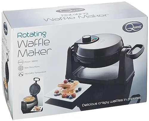 Quest 35969 Rotating Belgian Waffle Maker / Non Stick Plates / Temperature Control / Cooks up to 4 Waffles / 1000W