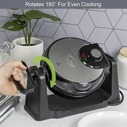 Quest 35969 Rotating Belgian Waffle Maker / Non Stick Plates / Temperature Control / Cooks up to 4 Waffles / 1000W