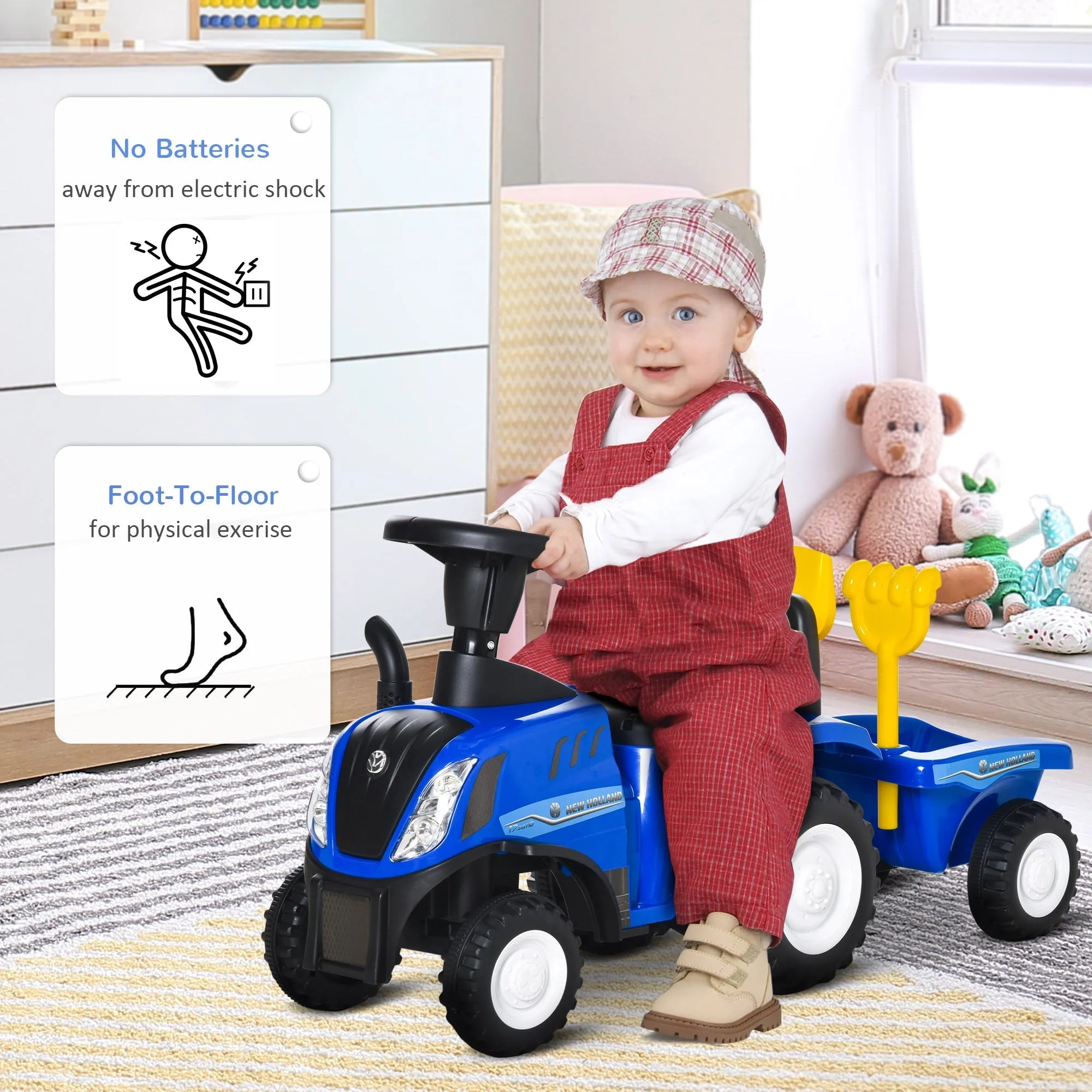 Ride On Tractor Toddler Walker Foot To Floor Slider w/ Horn Storage Steering Wheel for 1-3 Years Old Blue