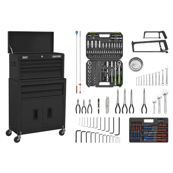 Sealey AP22BKCOMBO 6 Drawer Topchest & Rollcab Combination with Ball-Bearing Slides & 170pc Tool Kit