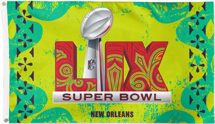 *SHIPS 12/12* Super Bowl LIX (New Orleans 2/9/2025) Official Game Logo Deluxe-Edition 3'x5' Flag - Wincraft