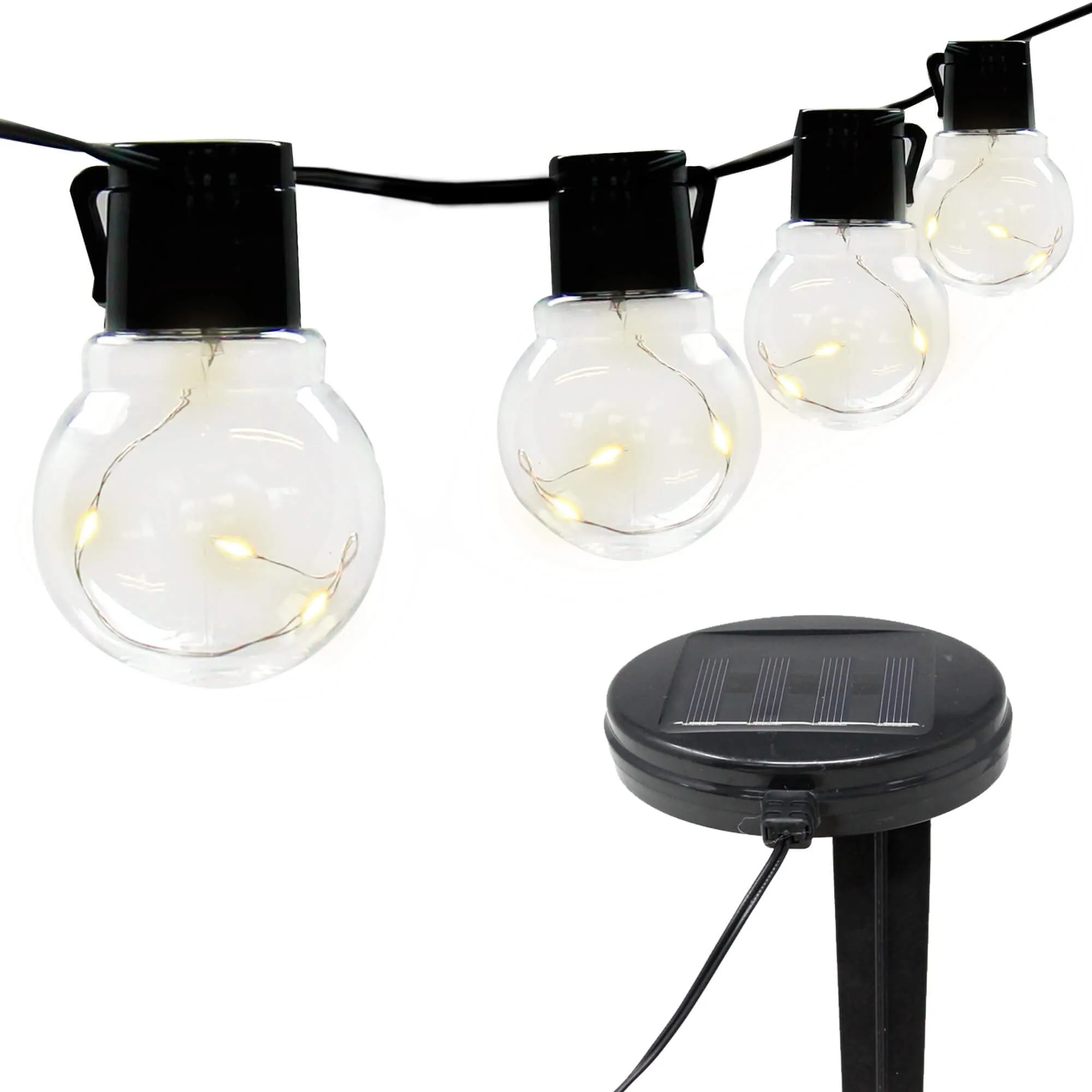 Silver & Stone Solar Powered String Lights Set of 10 with Warm White LEDs