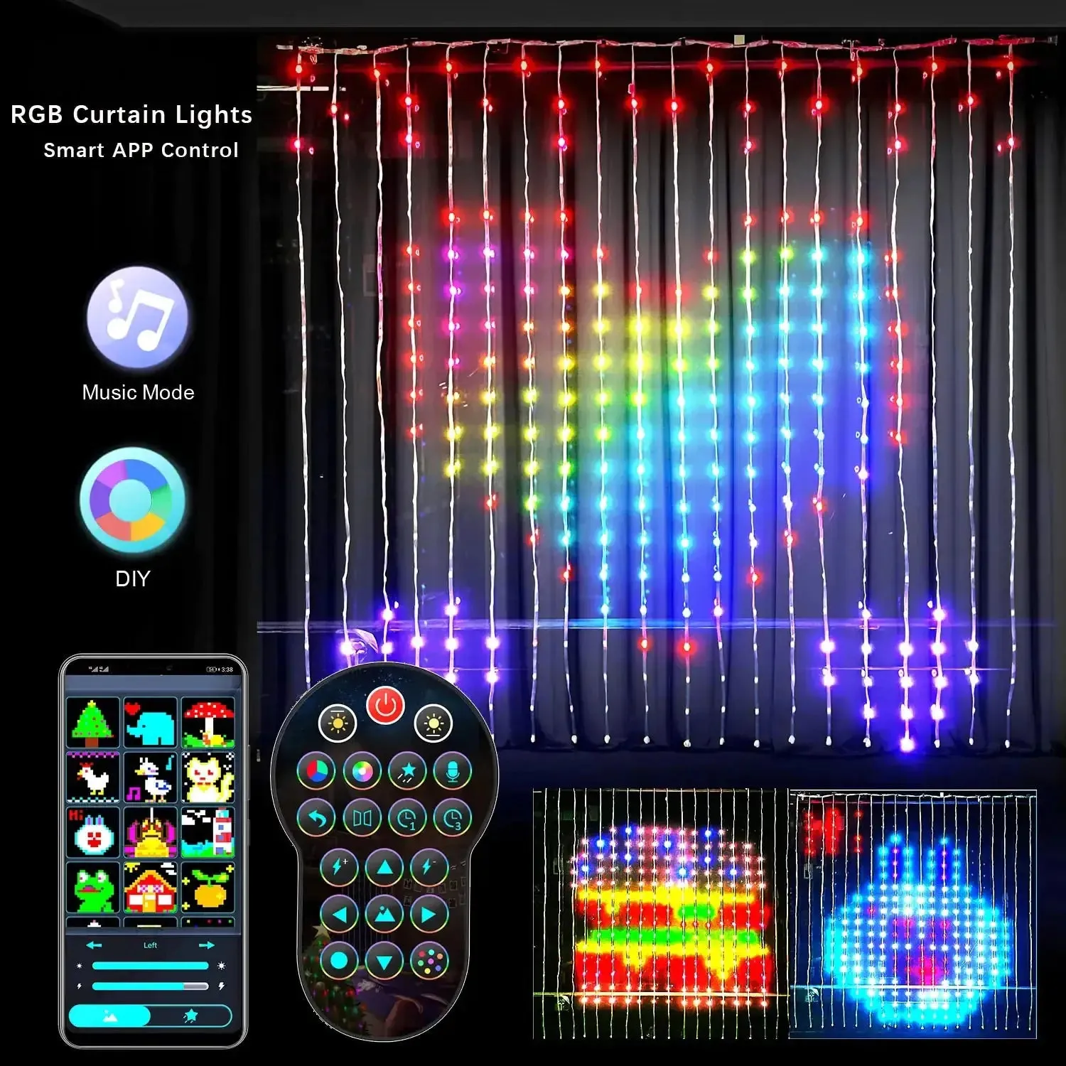 Smart LED RGB Curtain String Lights