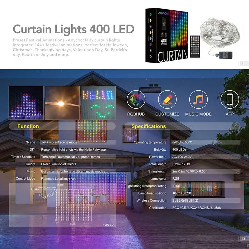 Smart RGB Curtain Lights: Bluetooth-Controlled LED Decor for Gazebos and Celebrations